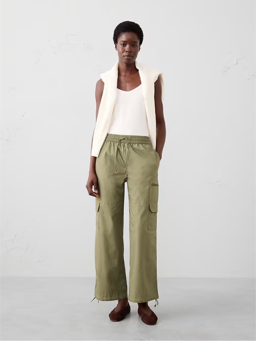 Banana Republic High Rise Poplin Straight Pull On Pants Size XL Tan Brown Cargo - Picture 14 of 14